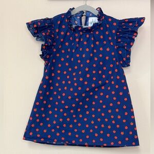 Minted Girls: A True Beauty Navy Blue Apple Print Blouse, Size S (Size 7/8)